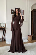 Elegant Luxury Lightweight Long Sleeve Maxi Dress-Brown