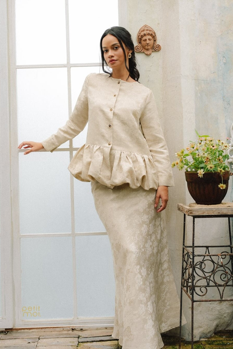 Mina Sculptural Peplum Jacquard Set
