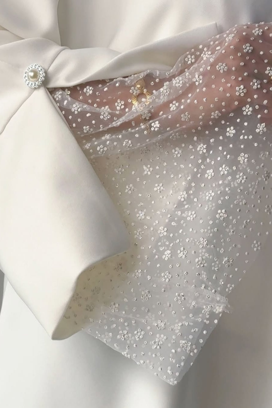 Iris Pearl Mesh Cuff Maxi Dress