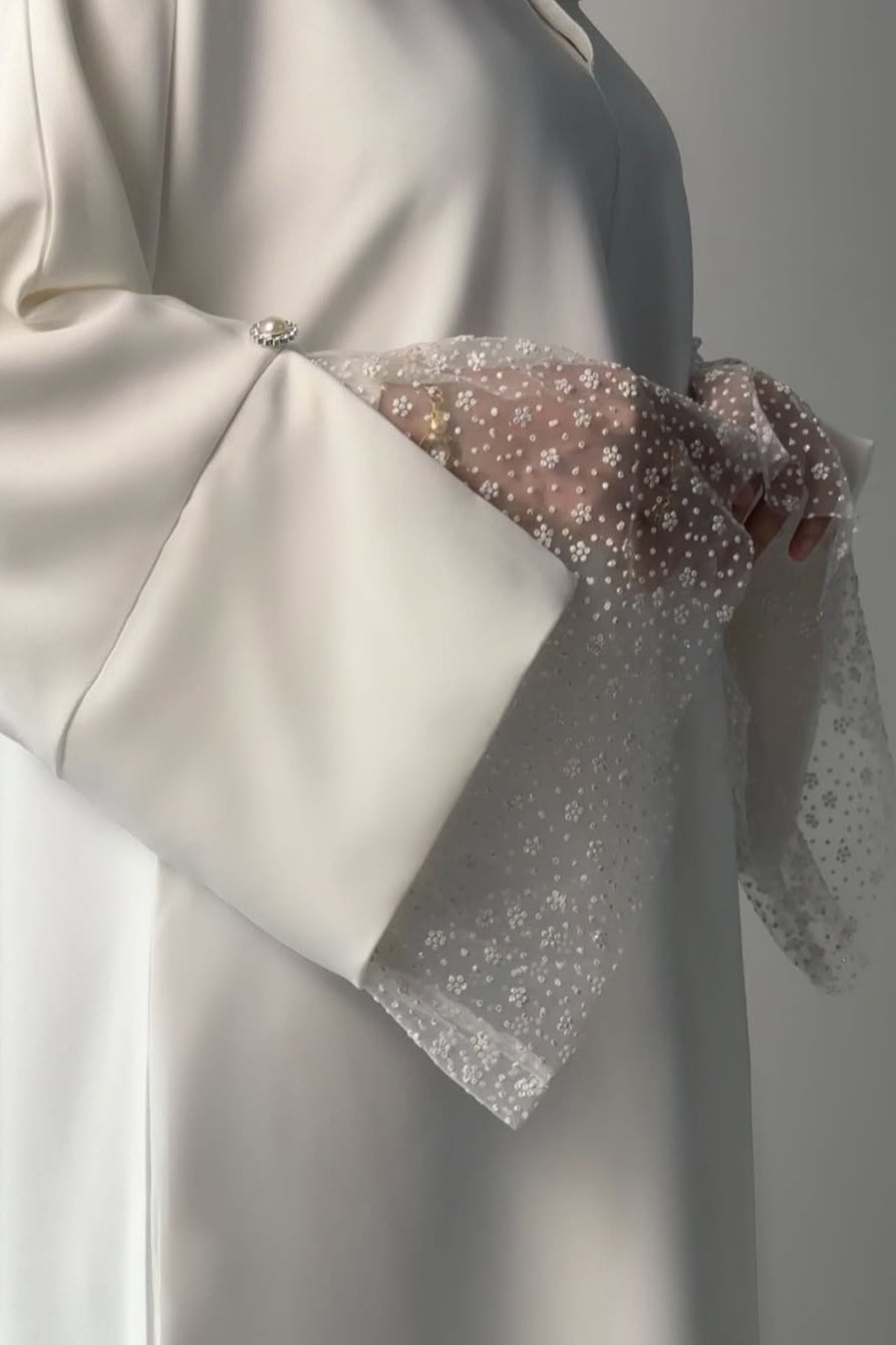 Iris Pearl Mesh Cuff Maxi Dress