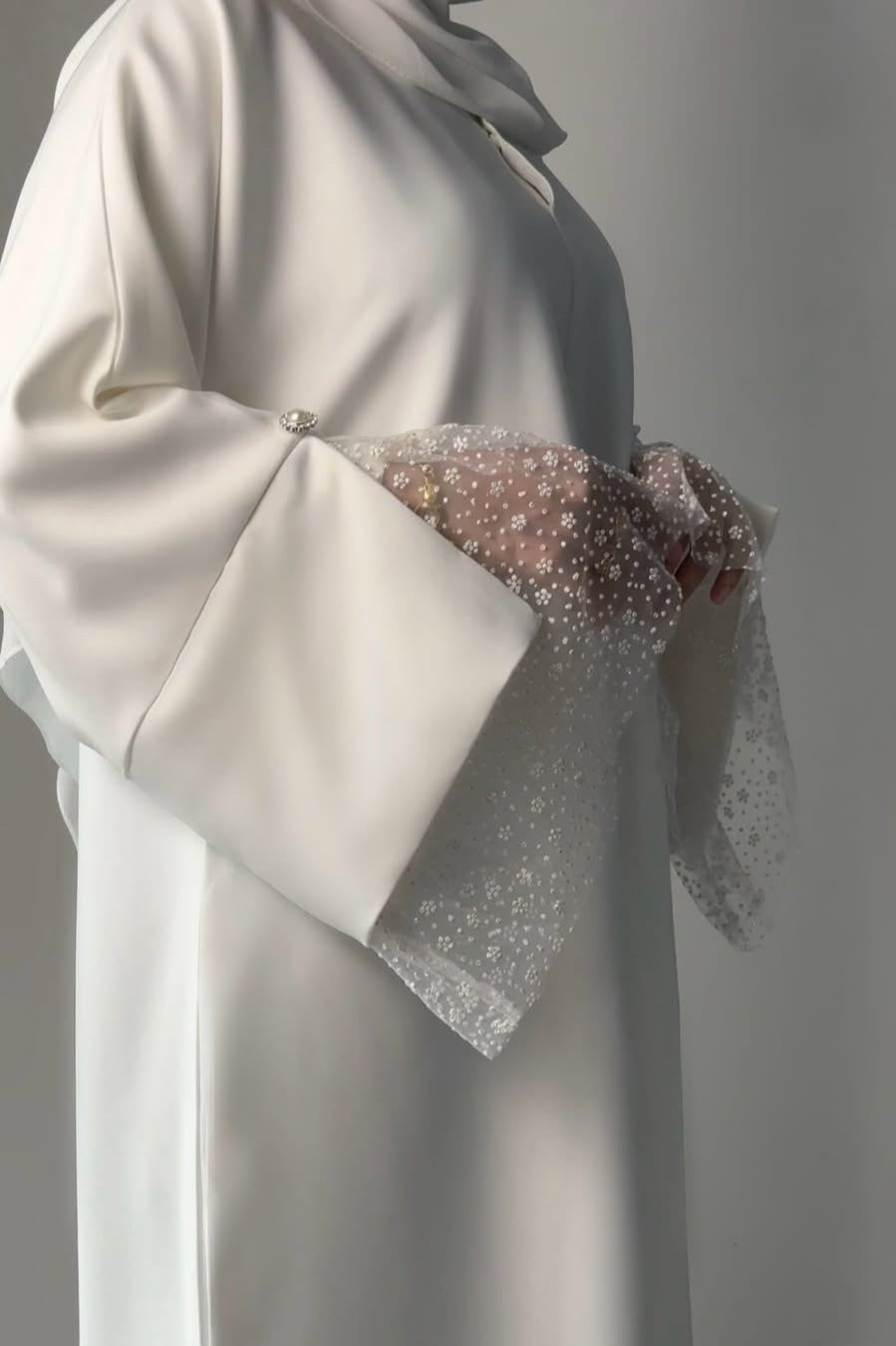 Iris Pearl Mesh Cuff Maxi Dress