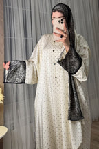 Chloe Polka Dot Lace Trim Abaya