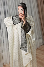 Chloe Polka Dot Lace Trim Abaya