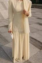 Elegant Peplum Maxi Dress with Crystal Scalloped Trim-Yellow