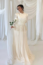 Lace Peplum Pleated Maxi Dress-Apricot