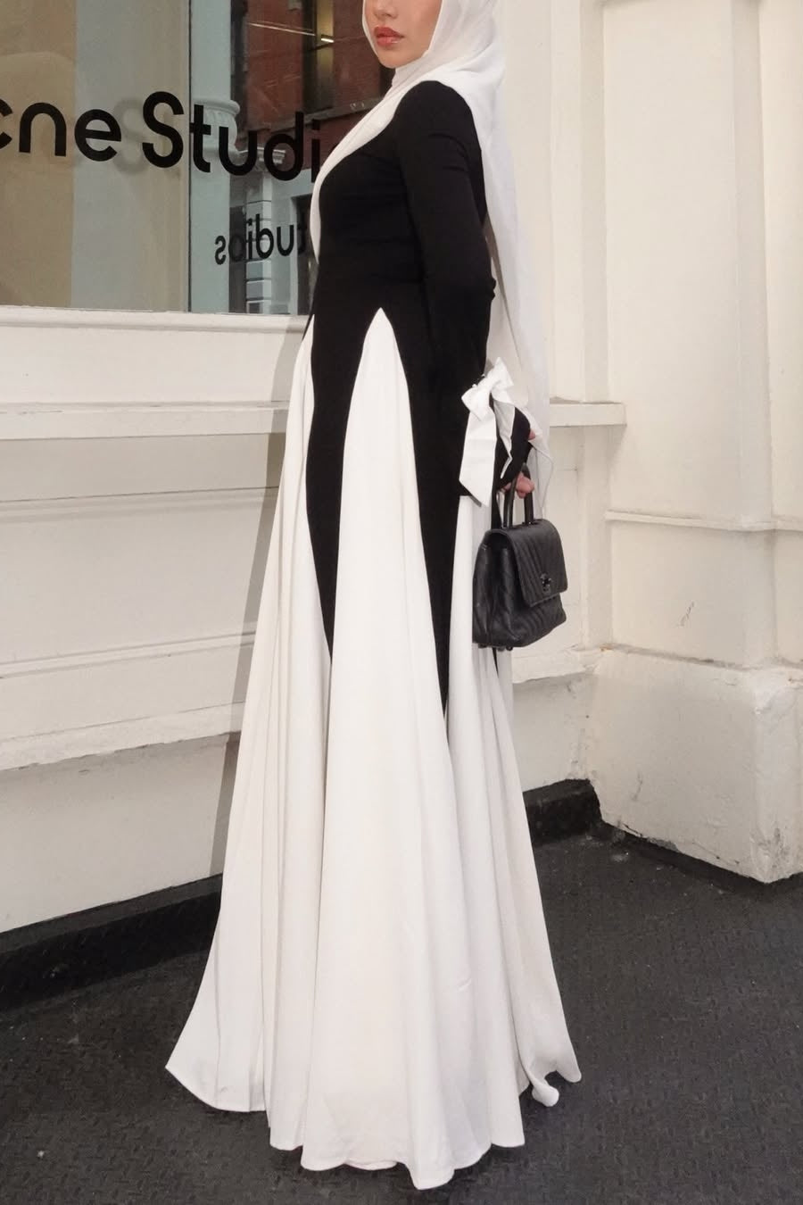 Black & White Color-Blocked Modest Maxi Dress