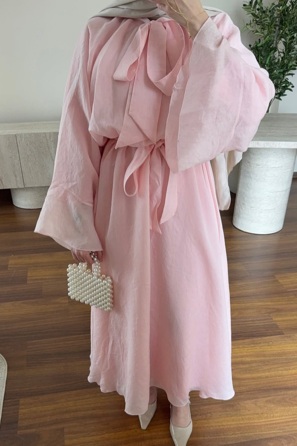 Luminous Organza Dual Tie Bow Flared A Line Maxi Dress