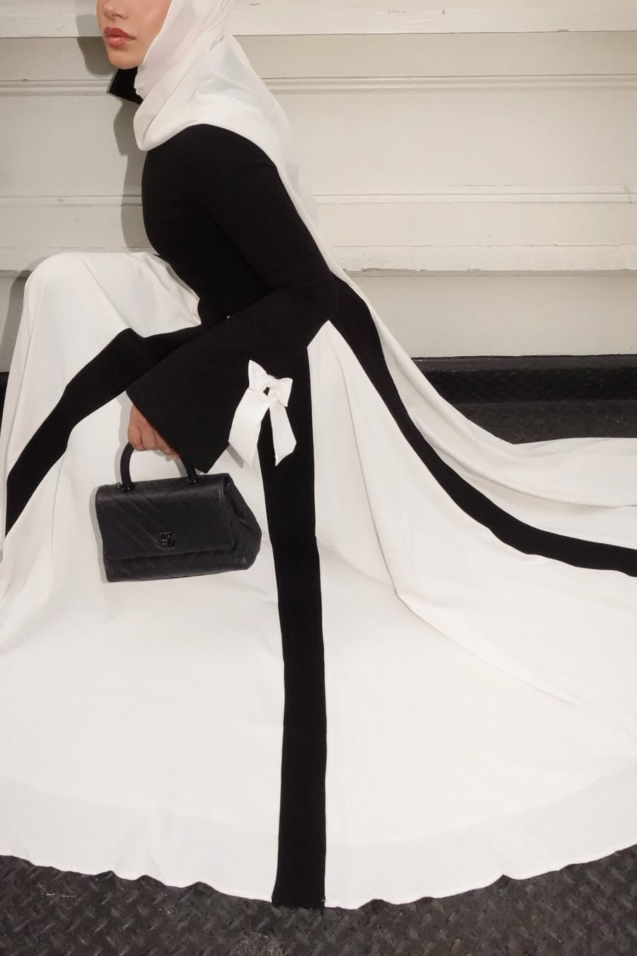 Black & White Color-Blocked Modest Maxi Dress