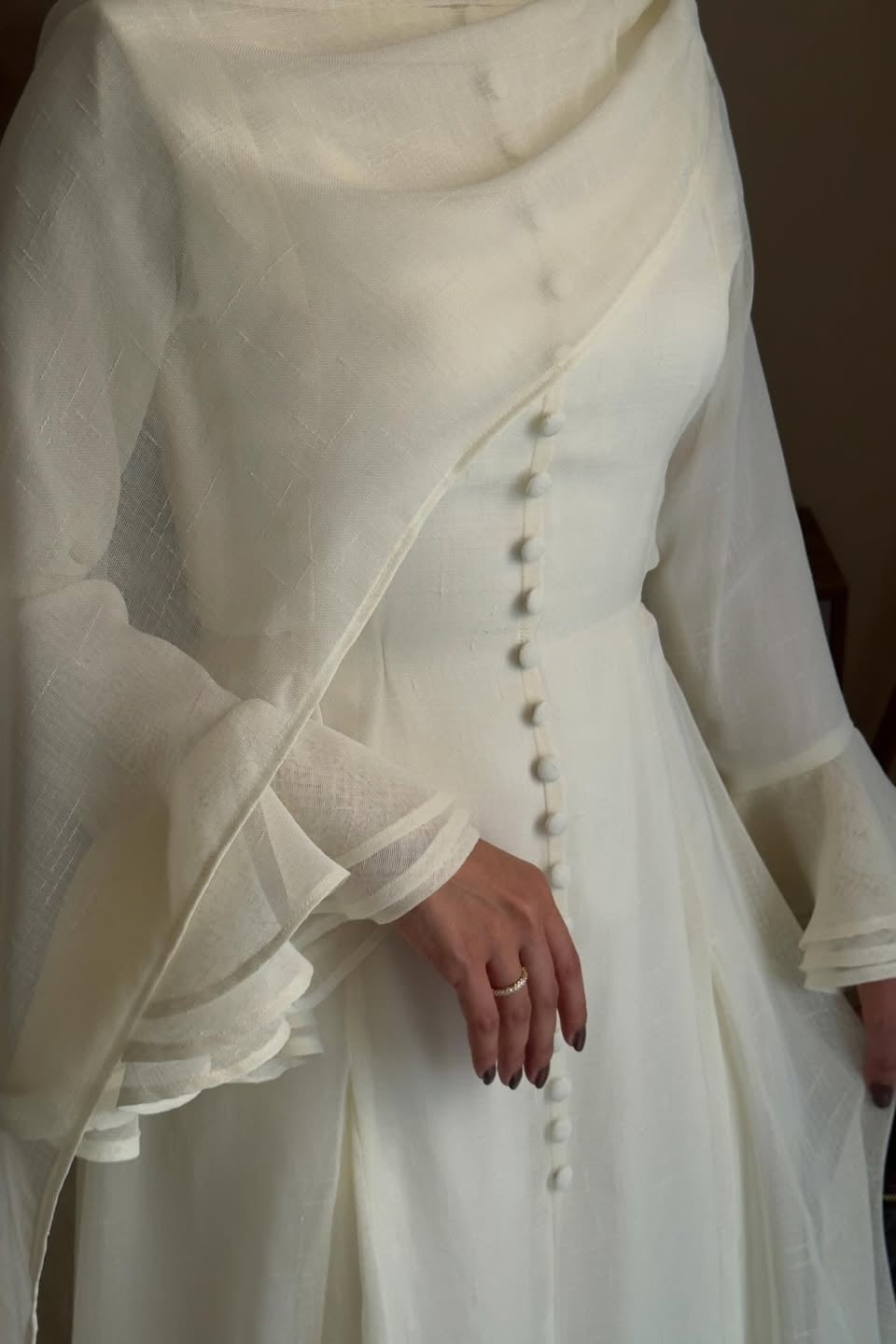 Button Down Attached Scarf Accent Maxi Dress