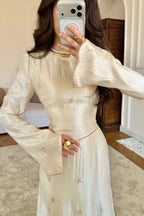 Elena Embroidered Crinkle Flare Sleeve Dress