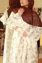 Line Art Floral Print Open Abaya & Matching Hijab Two-Piece Set