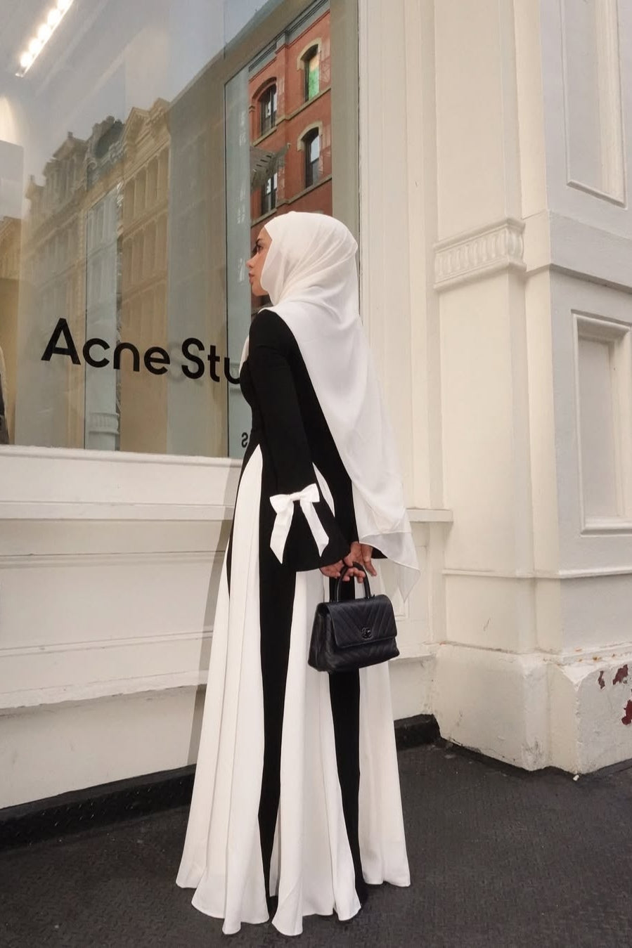 Black & White Color-Blocked Modest Maxi Dress