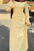 Side Ruched Flared Cuff Maxi Dress