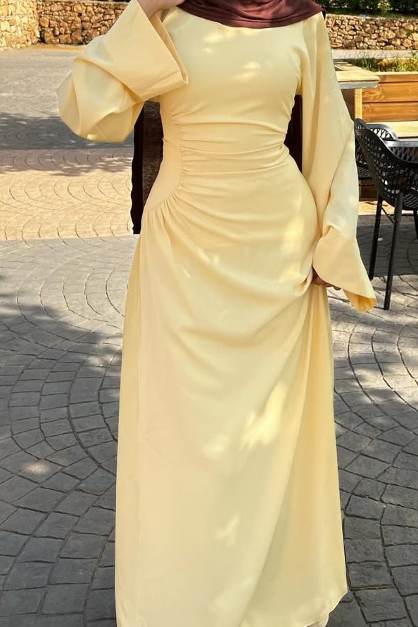 Side Ruched Flared Cuff Maxi Dress