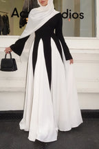 Black & White Color-Blocked Modest Maxi Dress