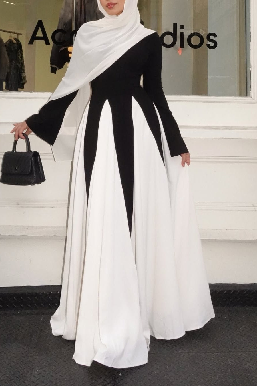 Black & White Color-Blocked Modest Maxi Dress