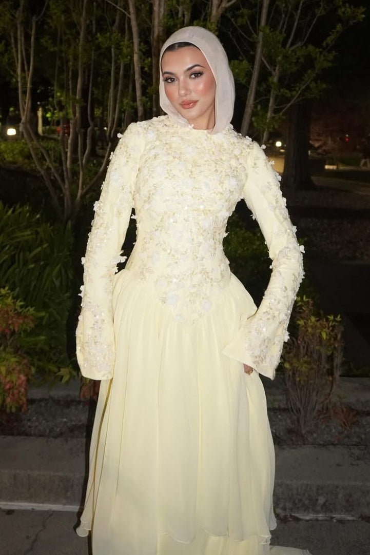 Floral Embroidered Texture Modest Maxi Gown