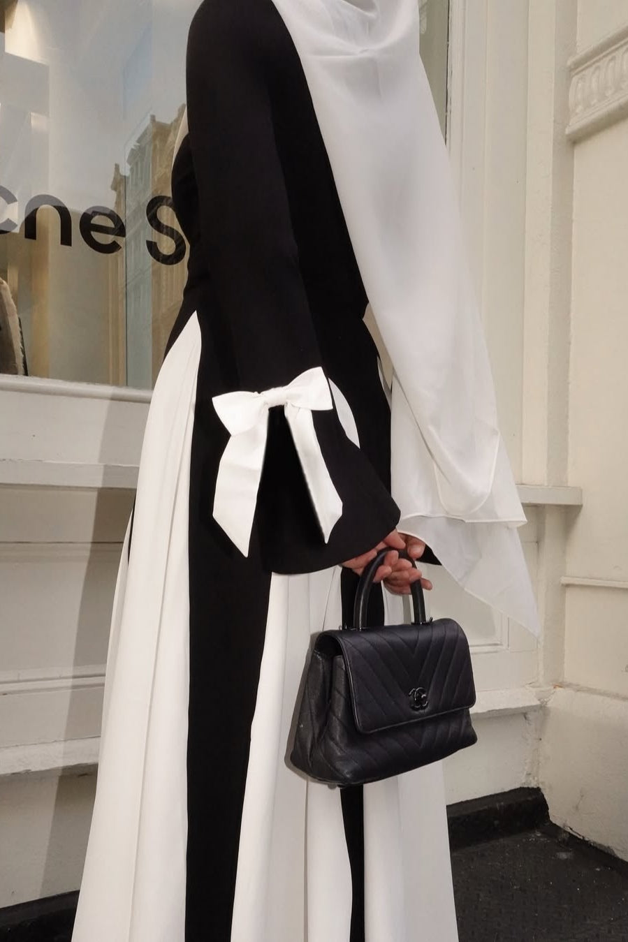 Black & White Color-Blocked Modest Maxi Dress