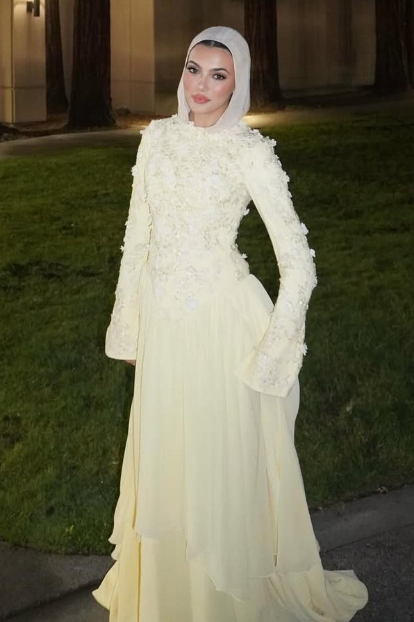 Floral Embroidered Texture Modest Maxi Gown