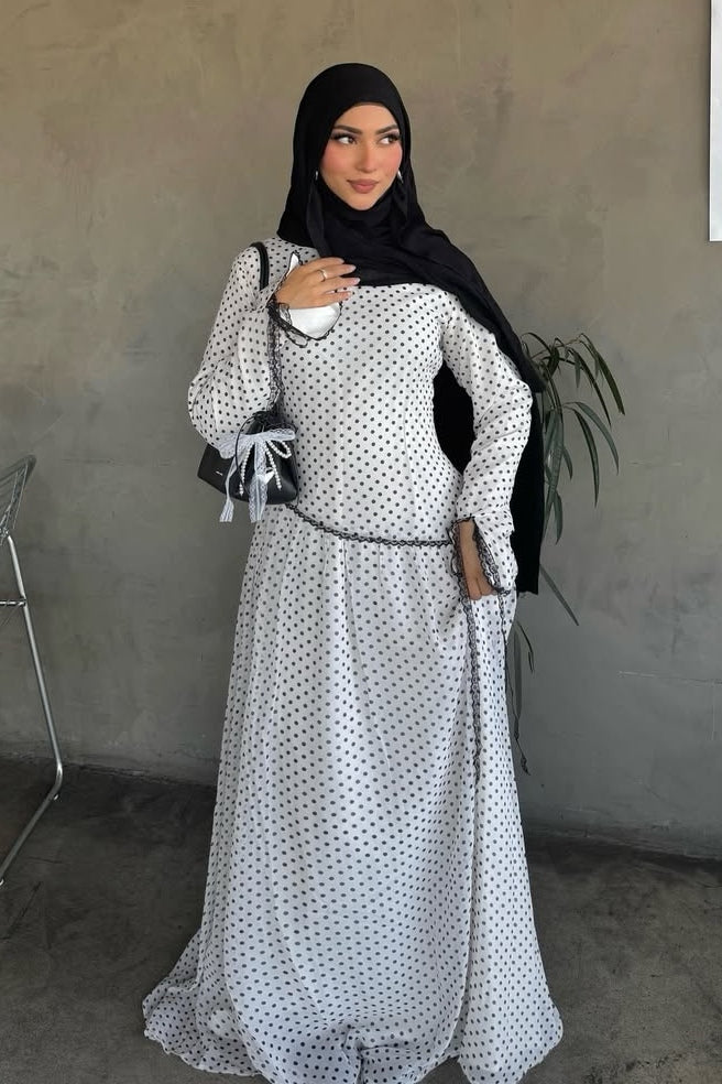 Zoya Asymmetric Lace-Trim Polka-Dot Maxi-White