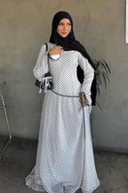 Zoya Asymmetric Lace-Trim Polka-Dot Maxi-White