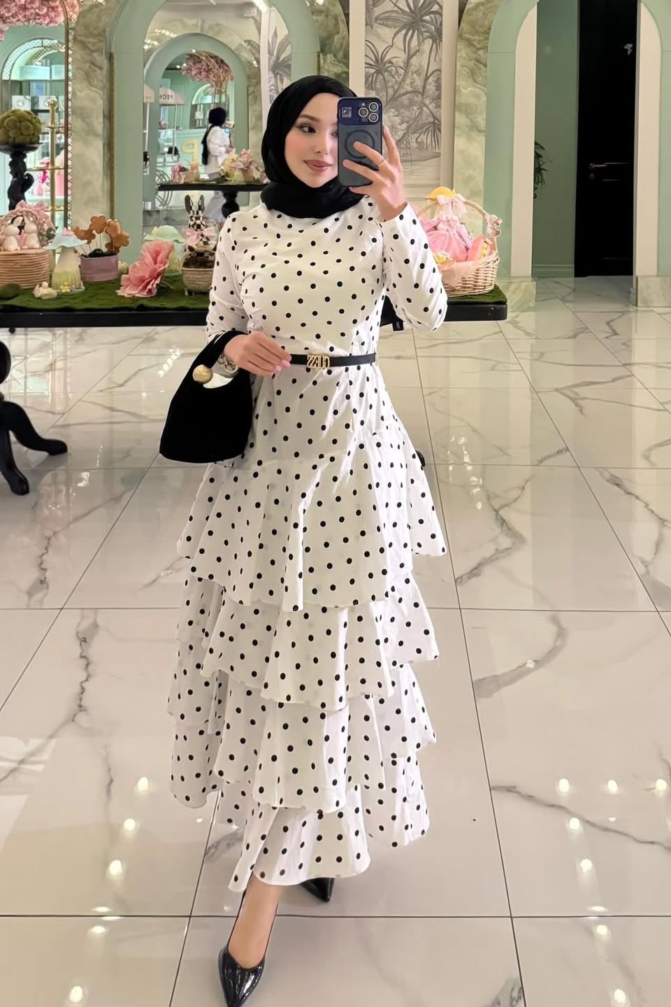 Polka Dot Tiered Ruffle Skirt Maxi Dress
