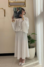 Polka Dot Pussy-Bow Blouse and Maxi Skirt Co-ord Set-White