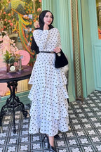 Polka Dot Tiered Ruffle Skirt Maxi Dress