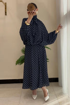 Polka Dot Pussy-Bow Blouse and Maxi Skirt Co-ord Set-Black