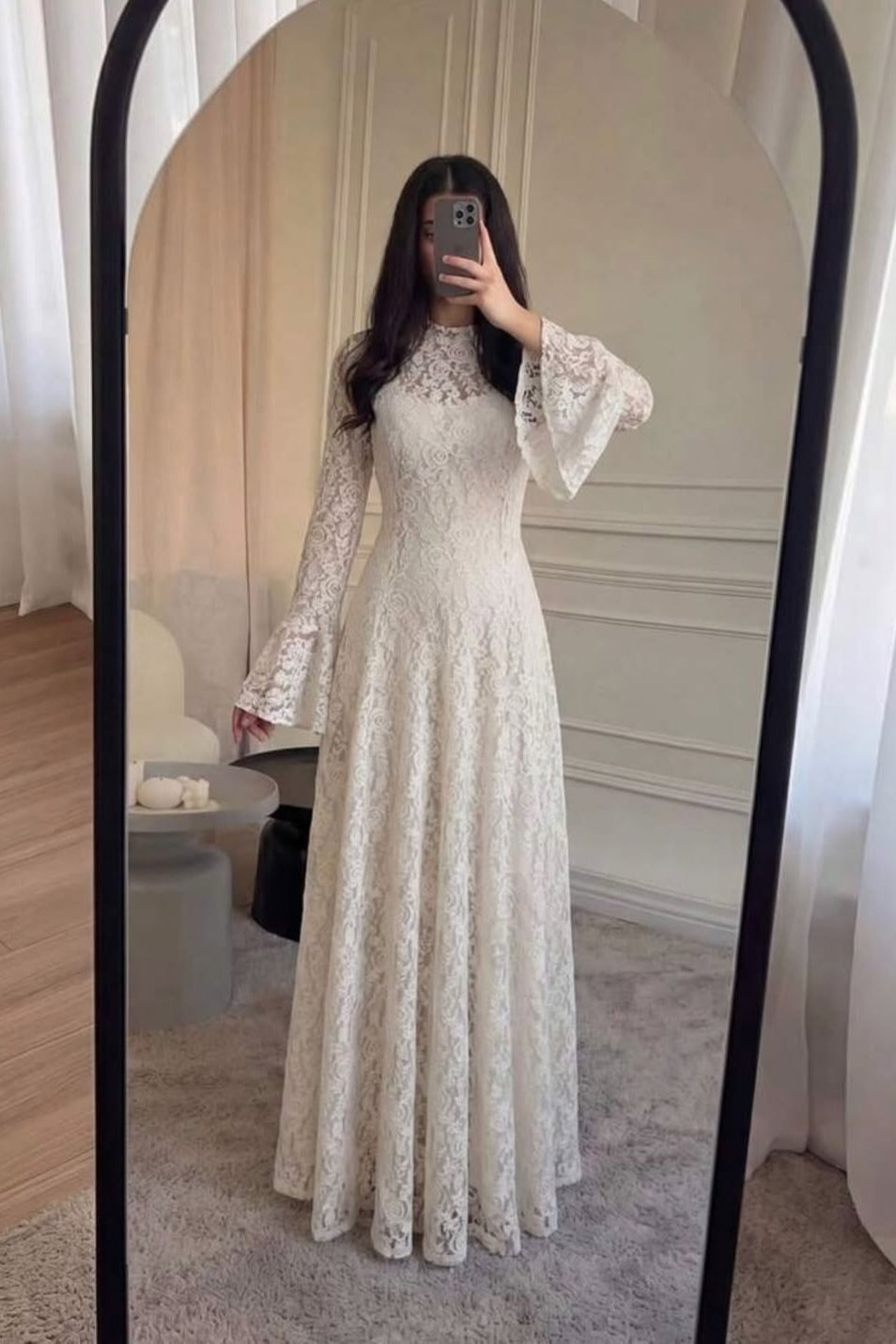 High Neck Lace Overlay Maxi Dress