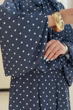 Polka Dot Pussy-Bow Blouse and Maxi Skirt Co-ord Set-Black