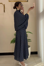 Polka Dot Pussy-Bow Blouse and Maxi Skirt Co-ord Set-Black