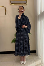 Polka Dot Pussy-Bow Blouse and Maxi Skirt Co-ord Set-Black
