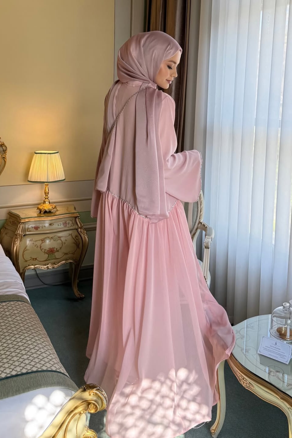 Luminous Textured Shimmer Three Piece Outerwear Set-Pink