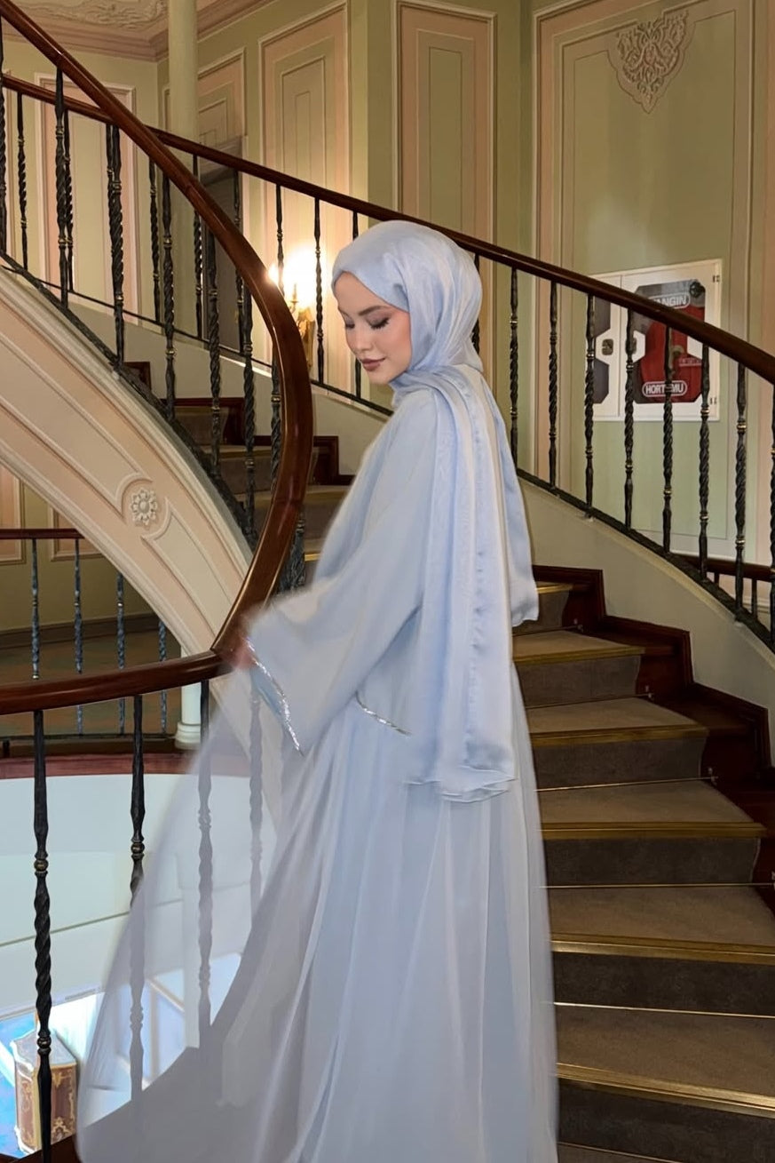 Luminous Textured Shimmer Three Piece Outerwear Set-Blue