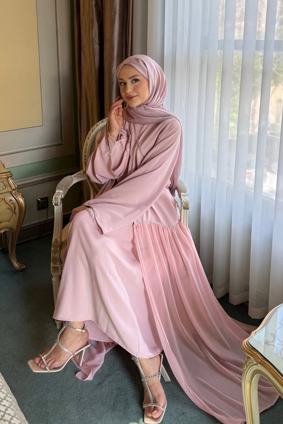 Luminous Textured Shimmer Three Piece Outerwear Set-Pink