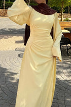 Side Ruched Flared Cuff Maxi Dress