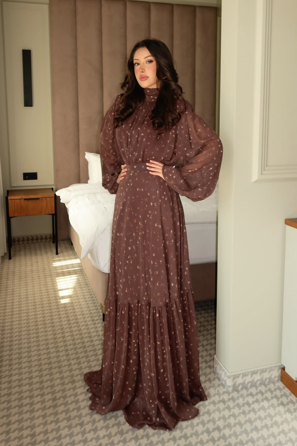 Chloe Floral Print Lantern Sleeve Dress