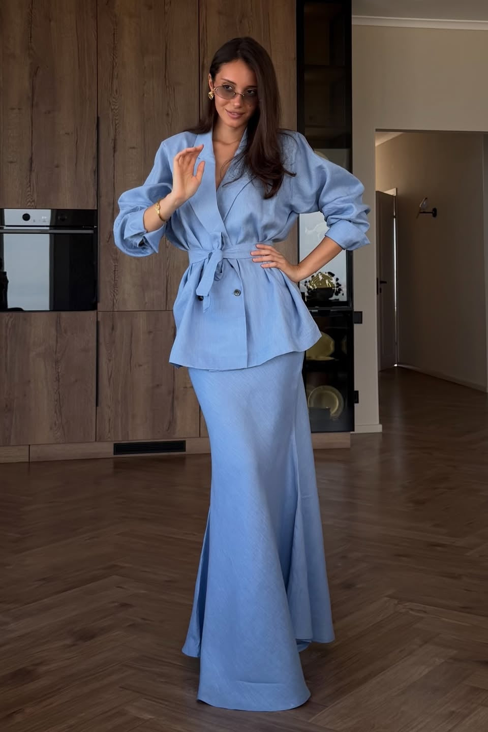 Zarha Belted Blazer and Skirt Set