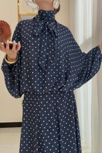 Polka Dot Pussy-Bow Blouse and Maxi Skirt Co-ord Set-Black
