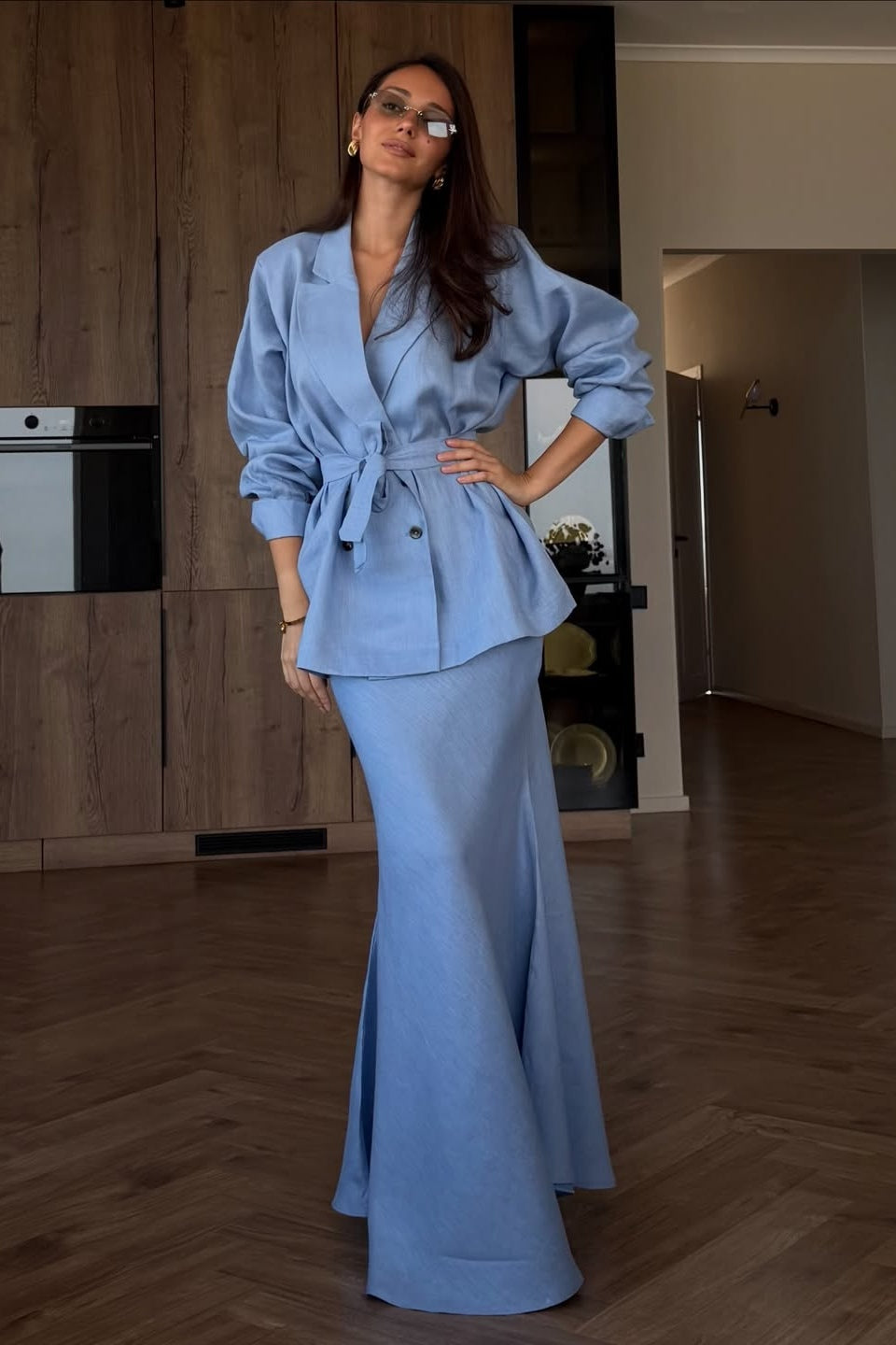 Zarha Belted Blazer and Skirt Set
