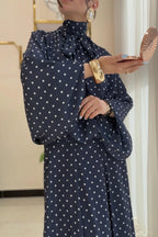 Polka Dot Pussy-Bow Blouse and Maxi Skirt Co-ord Set-Black