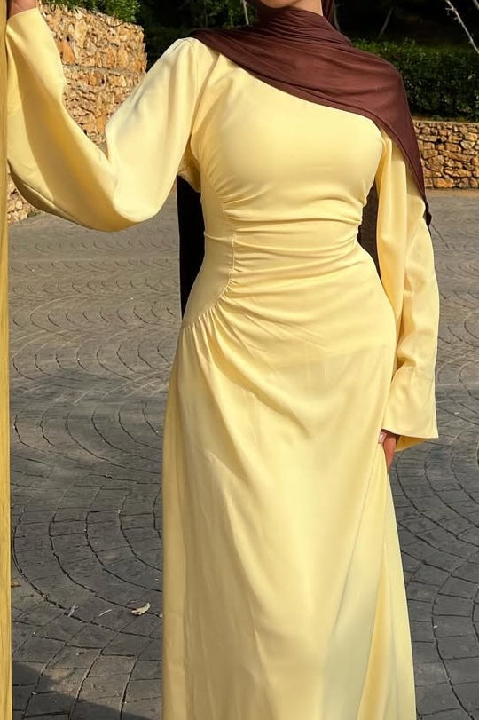 Side Ruched Flared Cuff Maxi Dress