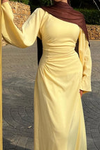 Side Ruched Flared Cuff Maxi Dress
