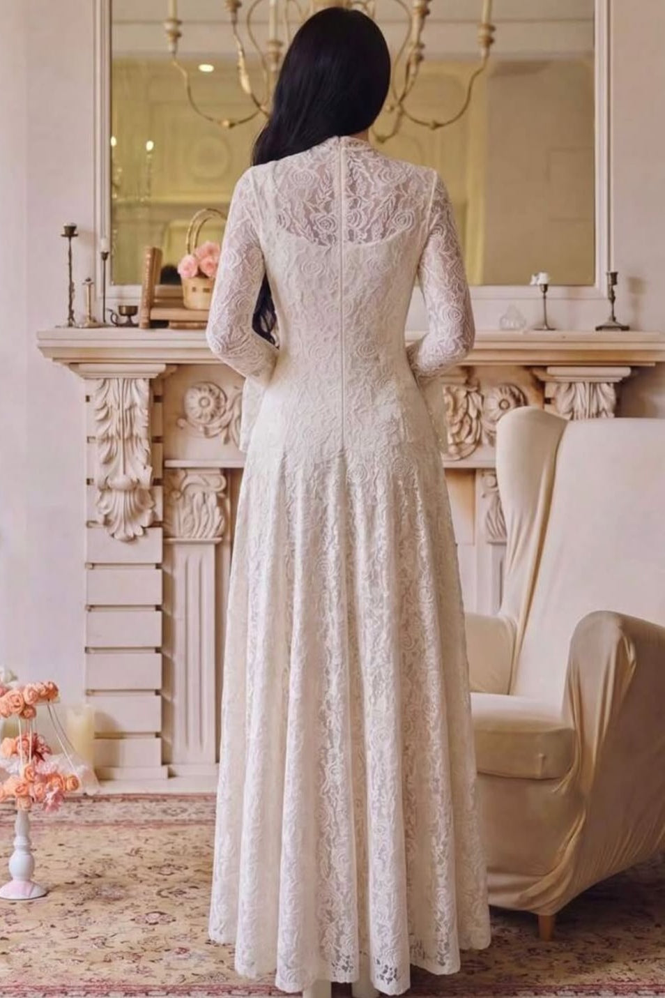 High Neck Lace Overlay Maxi Dress