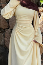 Side Ruched Flared Cuff Maxi Dress