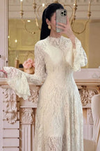 High Neck Lace Overlay Maxi Dress