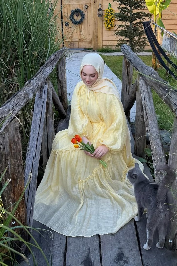 Amara Tie Neck Ruffled Maxi Dress-Yellow