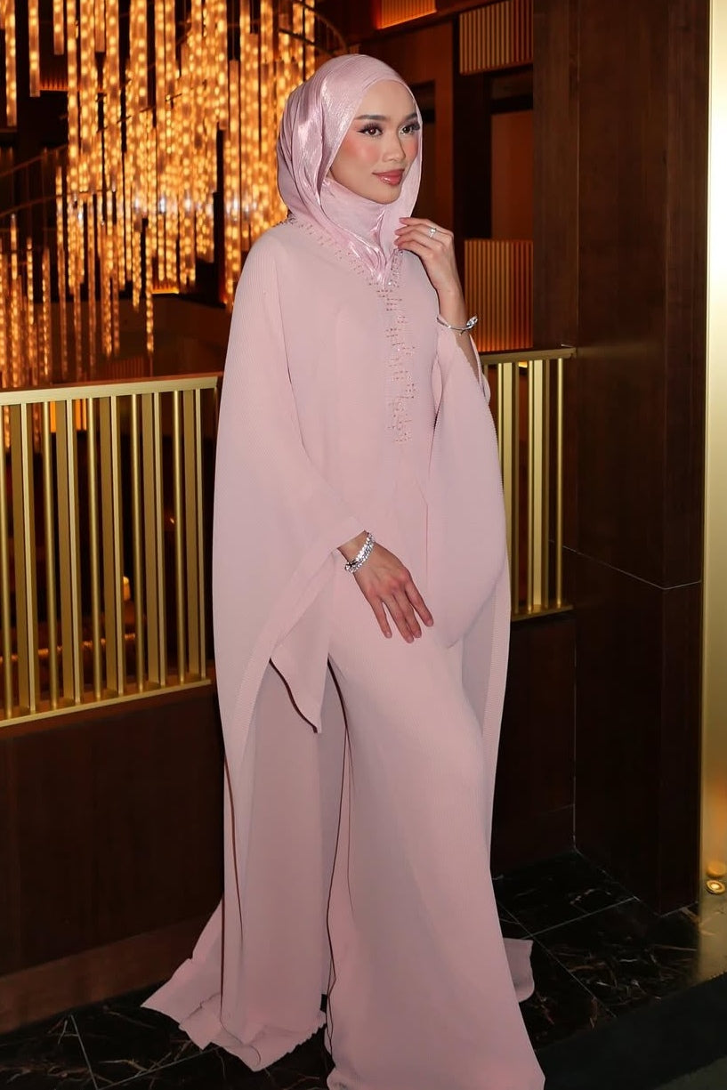 Embroidered V-Neck Cape Sleeve Maxi Dress