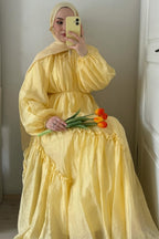 Amara Tie Neck Ruffled Maxi Dress-Yellow